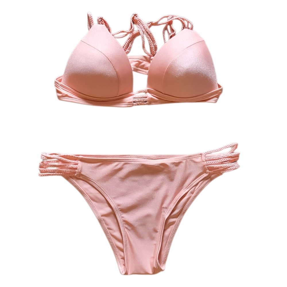 NWT- Classic Rope-Detail Pink Bikini Set